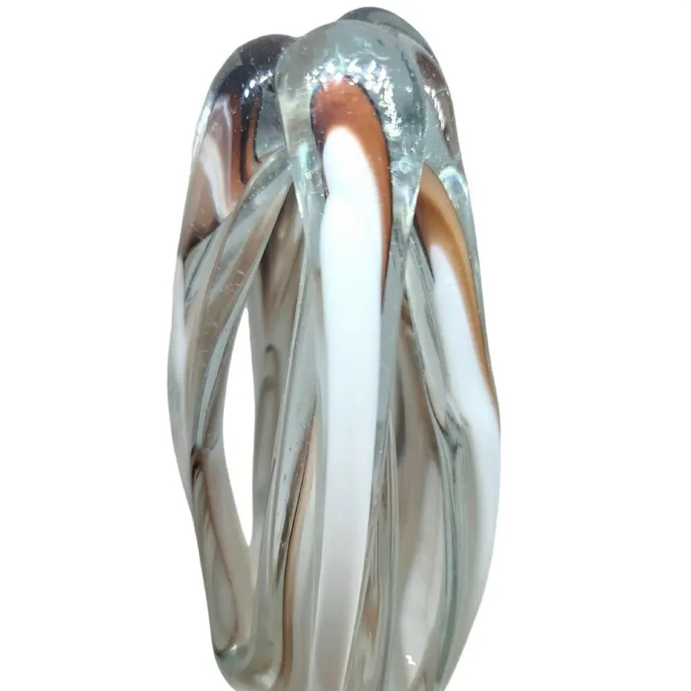 Hand Blown Art Glass Sculpture Brown White, Clear